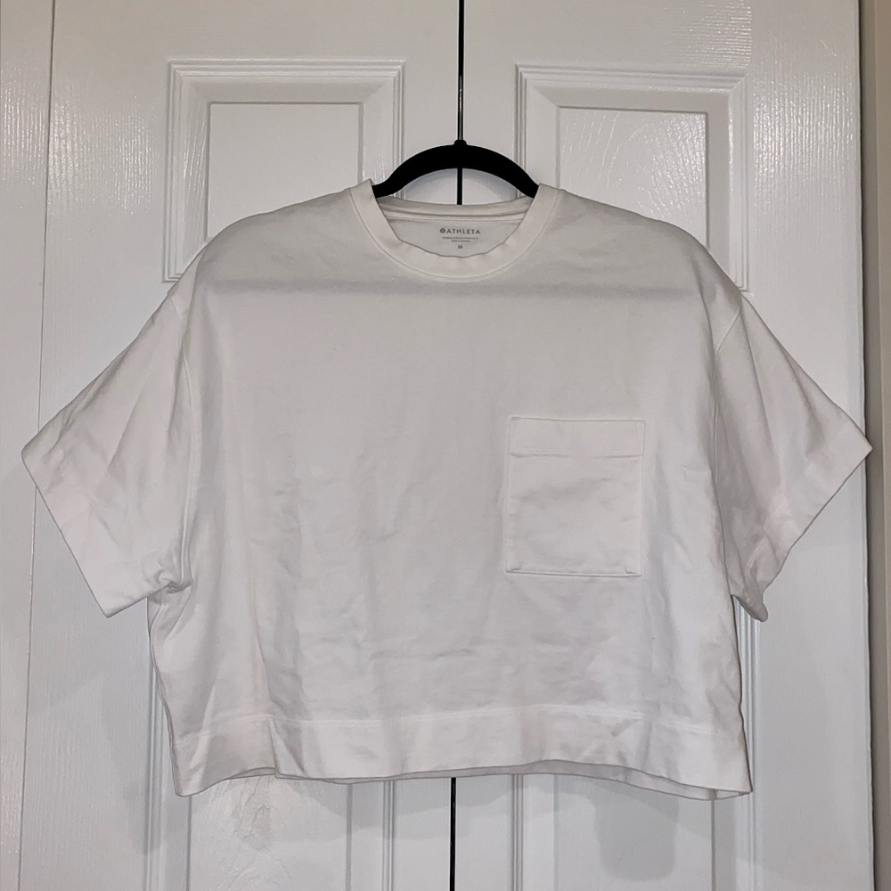 Cropped Short Sleeve White Athleta T-Shirt